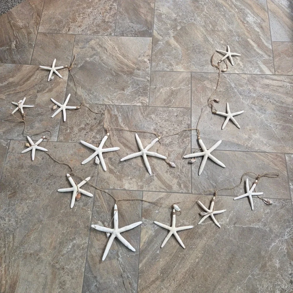 Natural Starfish and Seashell Garland (2) 5ft Jute Rope Coastal Nautical Decor